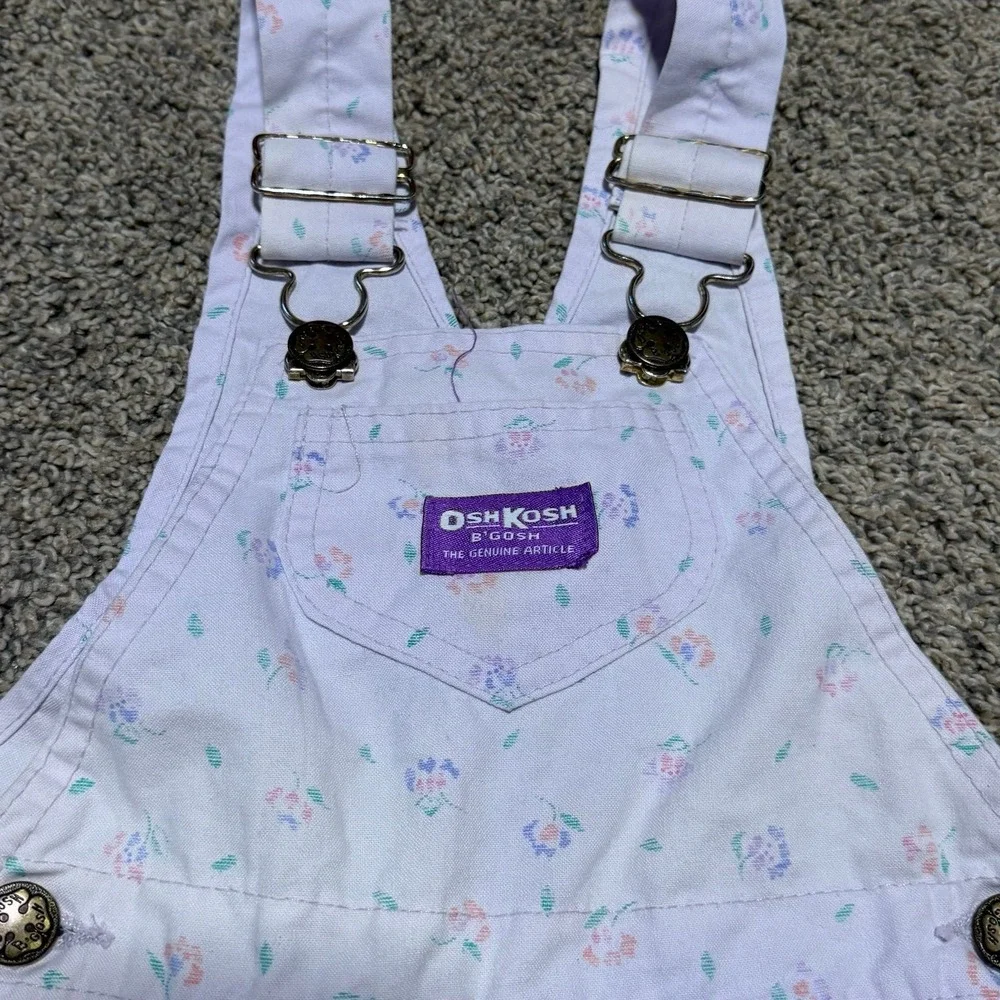 Vintage OshKosh B'Gosh Girls Floral Shortalls Romper Purple 4T USA Made